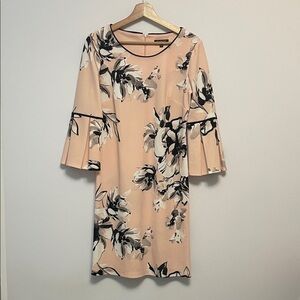 Calvin Klein Floral Long Sleeve Dress in Pink and Black